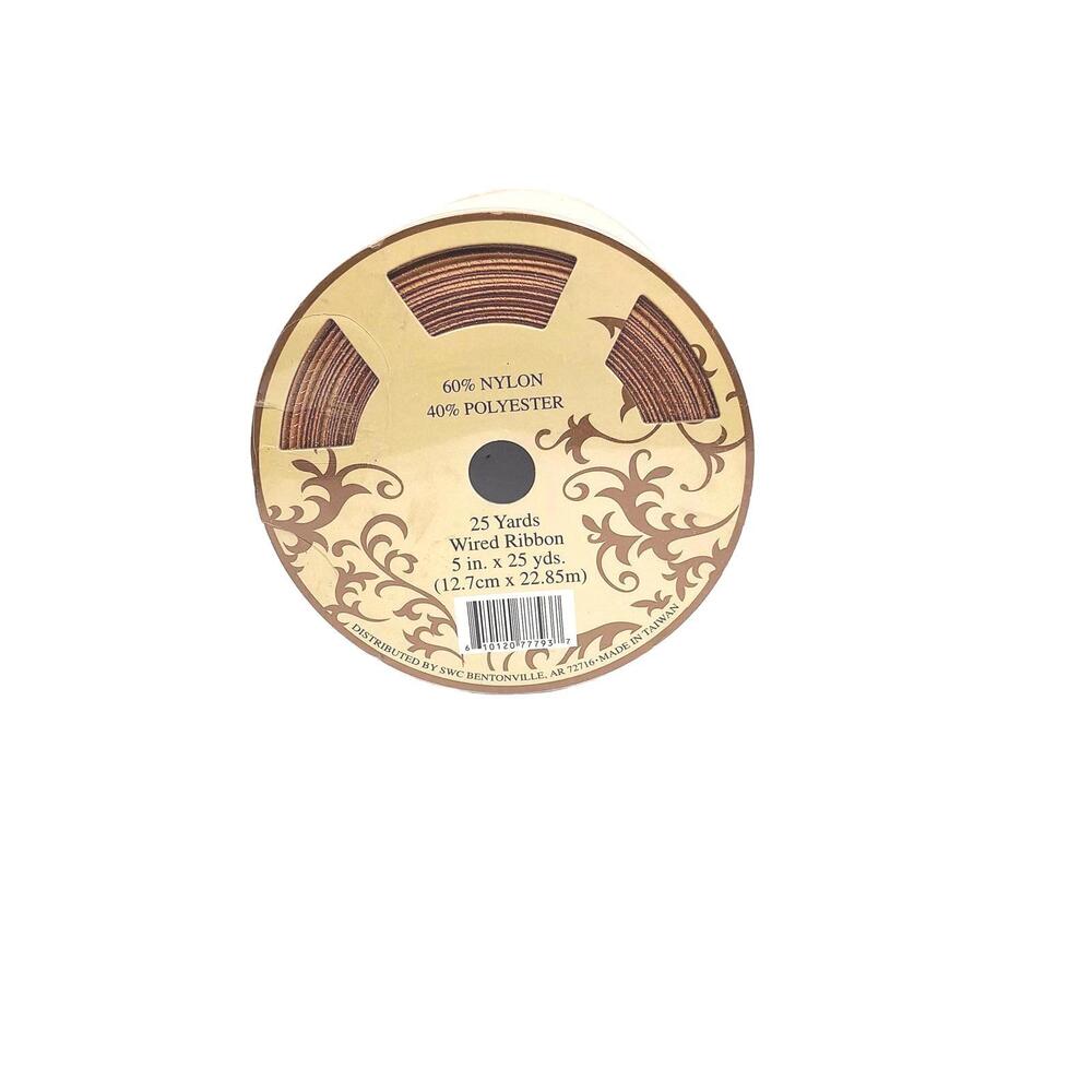 Designer Ribbon 25 Yards Gold Wired 5 in. X 25‎ yds 60% Nylon 40% Polyester